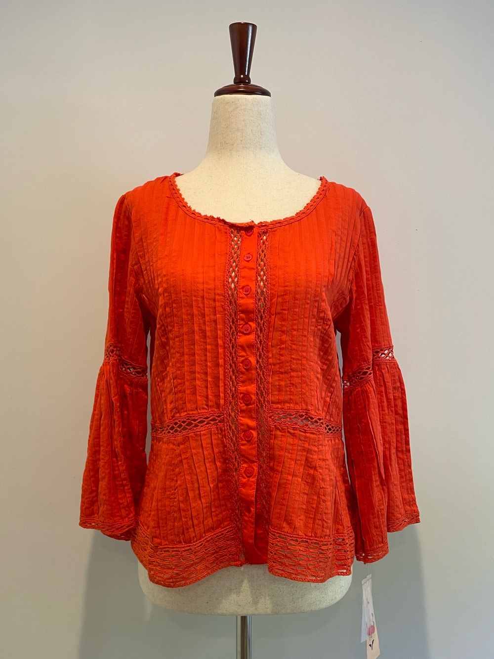 Nanette Lepore Cotton Orange Blouse with Crochet Detailing - size XS